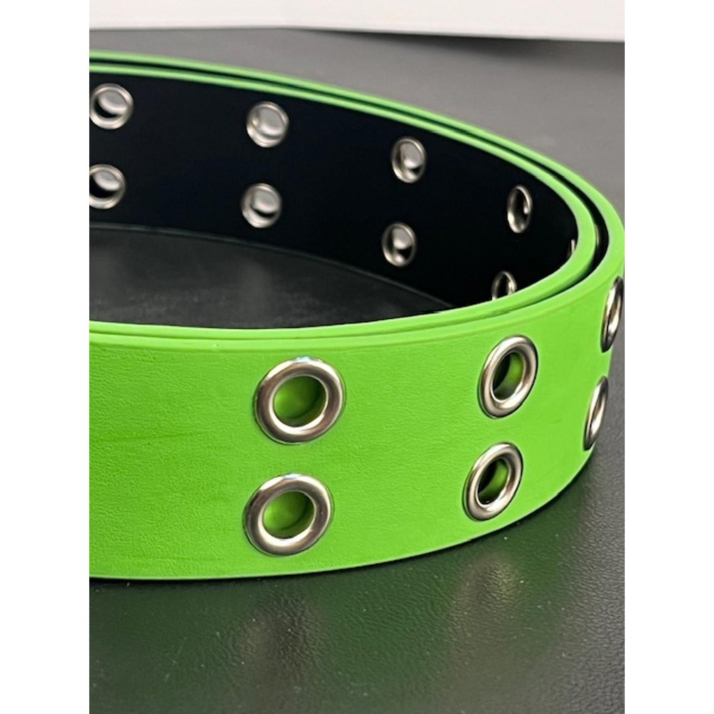 Y2K Retro Neon Green Moto Belt with Metal Grommet Accents Size 2XL - Picture 4 of 9